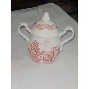 J & G Meakin Romantic England Sandford Transferware Ironstone Covered Sugar Bowl
